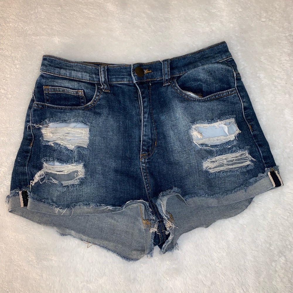 Denim distressed shorts